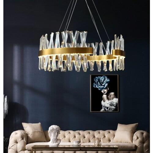 Modern Lustre Crystal Led Pendant Chandelier Lighting Gold Metal Living Room Led Pendant Light Dining Room Hanging Lamp Fixtures
