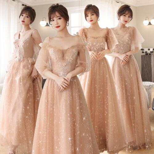 Champagne Color Bridesmaid Wedding Dress for 2021 Female Fairy Temperament Thin Bridesmaid Evening Dresses A334