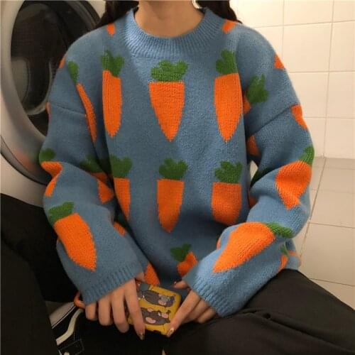Womens Clothing 2018 autumn winter New ulzzang Korea fashion Kawaii carrot print sweet Harajuku long sleeve oversized sweaters