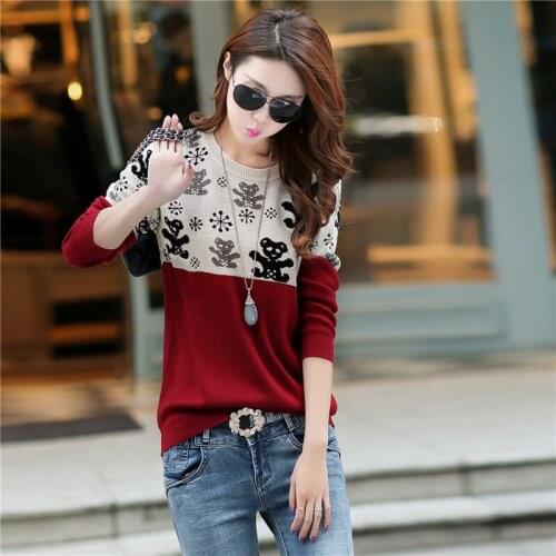 2021 Long Sleeve Sweater For womens Fashion Winter Knitting Pullovers Round neck Big Size Loose Bear Casual Sweaters Tops W246