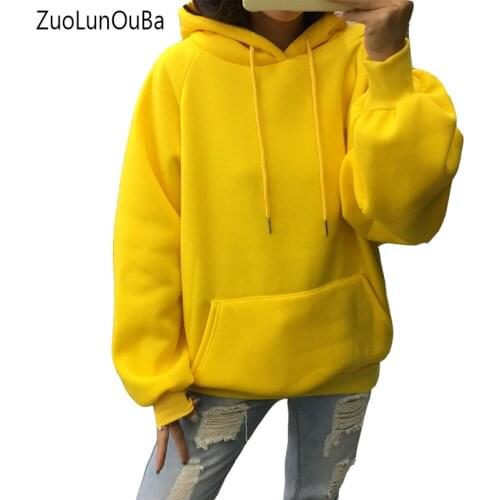 Zuolunouba 2020 winter Casual Fleece women Hoodies Sweatshirts long sleeve yellow girl Pullovers loose Hooded Female thick coat