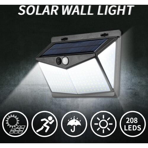 Outdoor 208LED Solar Garden Light 3 Modes Motion Sensor Emergency Wall Lights IP65 Waterproof 270° Wide Angle Solar Wall Lamp