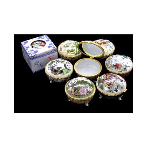 Lots 3pcs Chinese Handmade Vintage Porcelain Compact Jewelry&Gift Box With Mirror