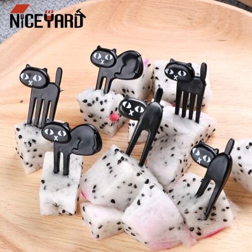 NICEYARD Snack Cake Dessert Food Fork 6pcs/pack Bento Lunches Toothpick Black Cat Fruit Fork Tableware Party Decor Mini Cartoon