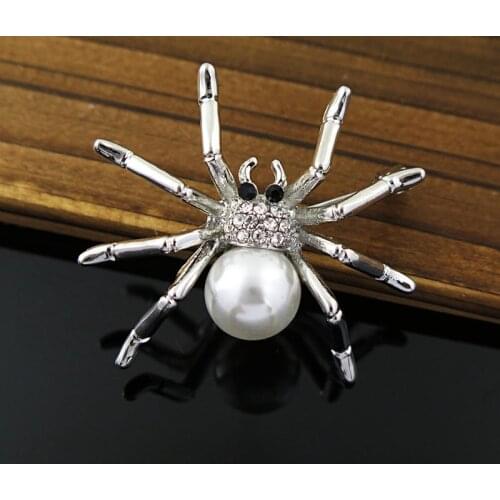 Rhinestone Simulated Pearl Spider Brooch For Women Insect Brooches Pin Collar Scarf Decoration New Fashion Jewelry Gift