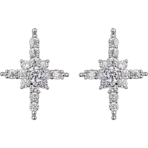 New Design CZ Rhinestone Stud Earrings Cross Flower Earring Female Fashion Gift GLE3851