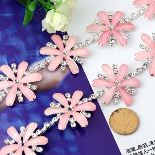 1 yard/lot fashion flower crystal rhinestone silver chain popular stone trimming dress garment decoration