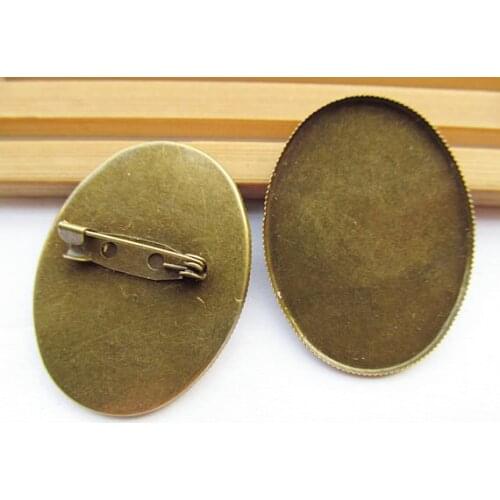 20pcs Antique Bronze/Silver tone Blank Brooch/Breastpin,Base Setting Tray Bezel,fit 30mmx40mm Oval Cabochon,Clip Safety Pin