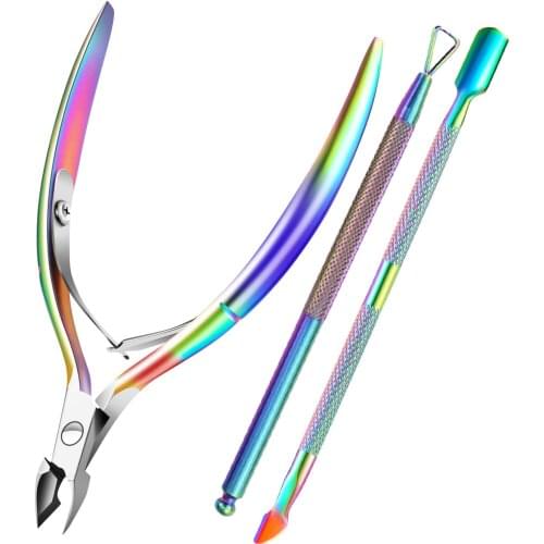3pcs/set Nail Cuticle Nipper Stainless Steel Cutter Clipper Double-end Dead Skin Remover Scissor Pusher Exfoliating Tools Set