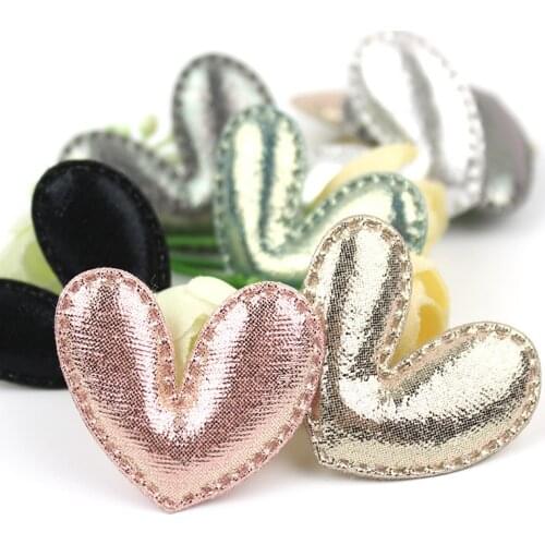 42Pcs 3.5*4cm Shiny PU Leather Heart Padded Appliques For DIY Hair Clips Headwear Gifts Crafts Decoration Clothing Accessories