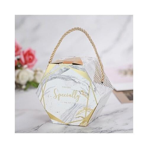 50/100Pcs New Creative Pink/Gray Marble Texture Candy Box Paper Gift Boxes With Ribbons portable candy gift bags handles