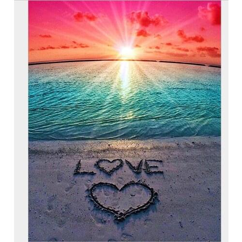 Diy Diamond Painting Seaside Beach Write Love Sun Landscape 5d Cross Stitch Diamond Embroidery Diamond Mosaic Home Decoration