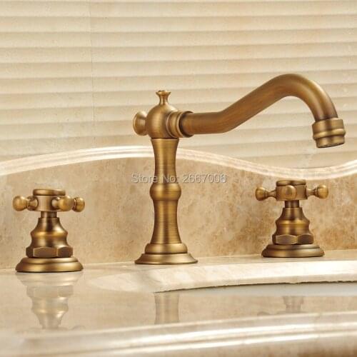 Free shipping Vintage Design Three Holes Bath Tub Basin Faucet Antique Brass Finish Hot And Cold Mixer Water Tap Wholesale GI131