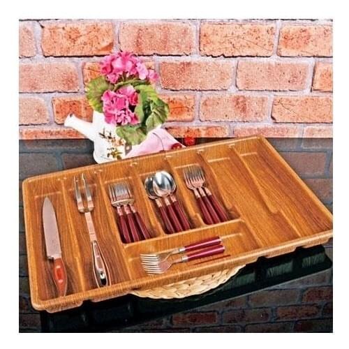 Big The Spoon Holder 8 Compartments Wooden Looking Plastic Spoon Fork Knife For Drawer Regulator Organizer
