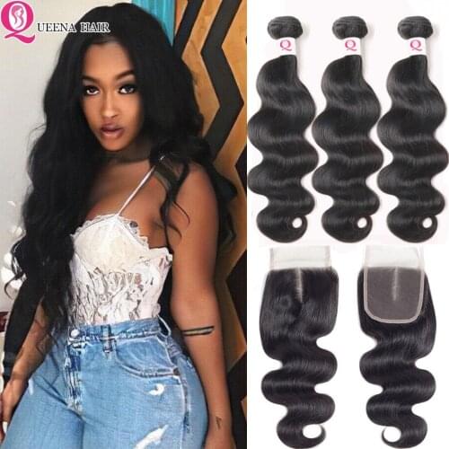 Brazilian Human Hair Wavy Bundles With Closure Body Wave Bundles With Closure 3 Bundles Wet And Wavy Bundles With Closure