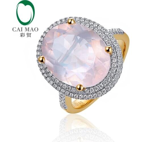 Caimao 8.51ct Natural 12x15mm Oval Pink Quartz Round Cut Diamond 14k Multi-tone Gold Engagement Ring