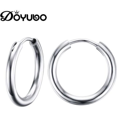 DOYUBO Simple Style Lady 316L Stainless Steel Round Earrings For Party New High Quality Female Silver Color Hoop Earrings DB037