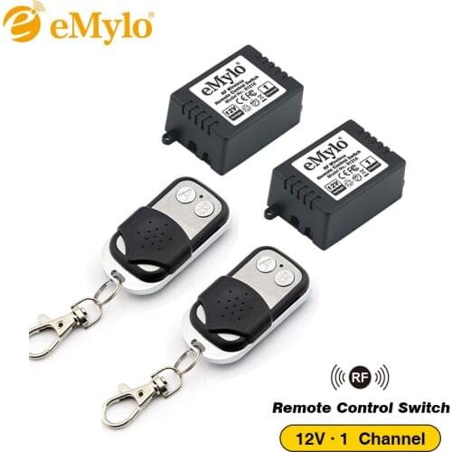 EMylo DC 12V Smart Wireless RF Remote Control Light Switch 433Mhz Self-locking 2X Black&White Transmitter 2X 1 Channel Relay
