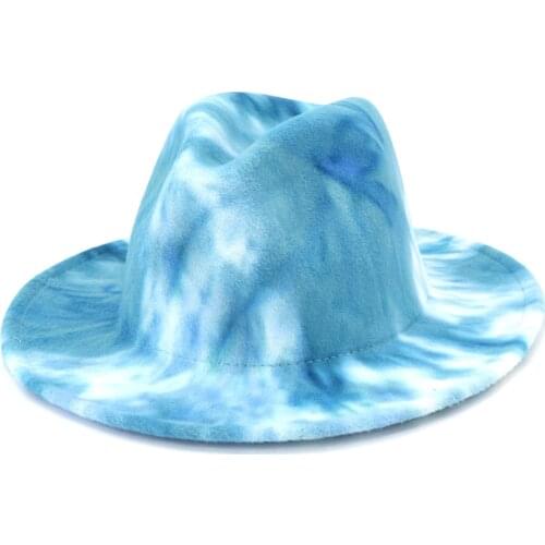 European American British Classic Autumn Winter Women Men Print Tie Dyed Jazz Panama Cowboy Woolen Felt Hat