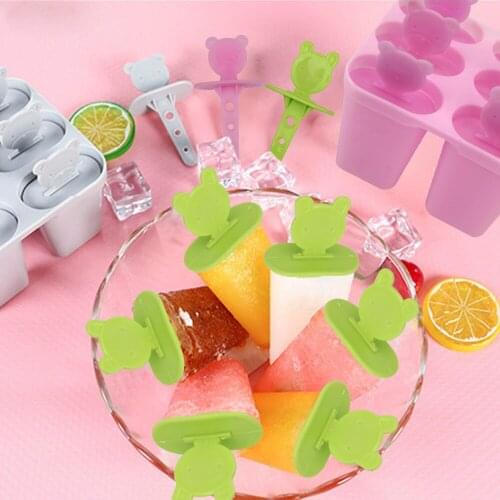 Bear Handle Mould Tray Pan 3 color Frozen Ice Cube Molds 6 Cell DIY Ice Cream Tools Ice Moulds Kitchen Tool Popsicle Maker