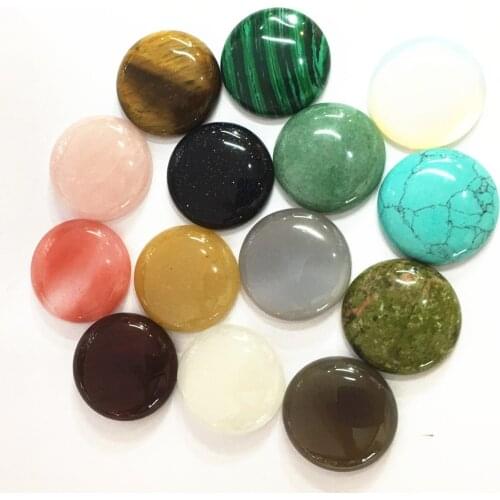 Gazelle 12PC Natural Stone Cabochons Round Bead 25mm Tiger Eye Malachite Agates Opal Fashion Beads For Jewelry Making Wholesale