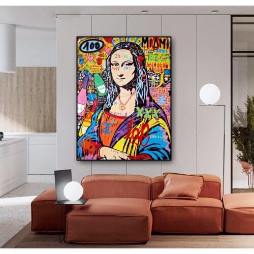 Modern Art Graffiti Posters and Print Wall Canvas Famous Painting Leonardos smile of Mona Lisa Picture for Living Room Decor