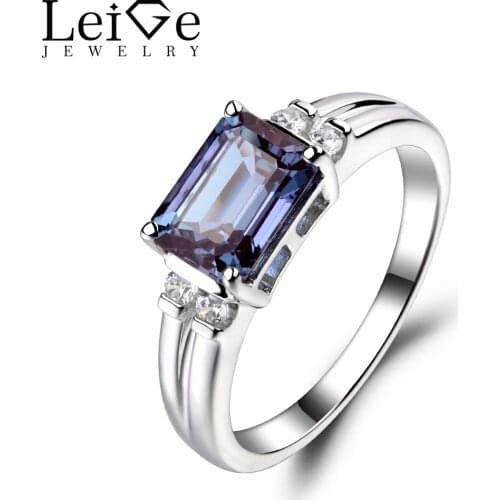 Leige Jewelry Alexandrite Ring Emerald Cut Wedding Engagement Rings For Woman Sterling Sliver 925 Fine Jewelry June Birthstone