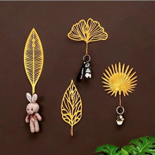 Creative Metal Leaf Wall Decoration Hook Rack Home Door Back Coat Hook Storage Porch Key Rack
