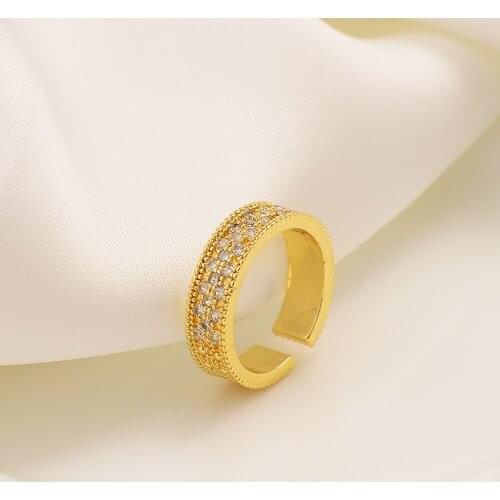 Cocktail Eternity Ring Band Sz open BOX BAND FASHION 22k Fine Solid 18ct THAI BAHT G/F Gold Tone Round Rings Pave Wide CUT CZ