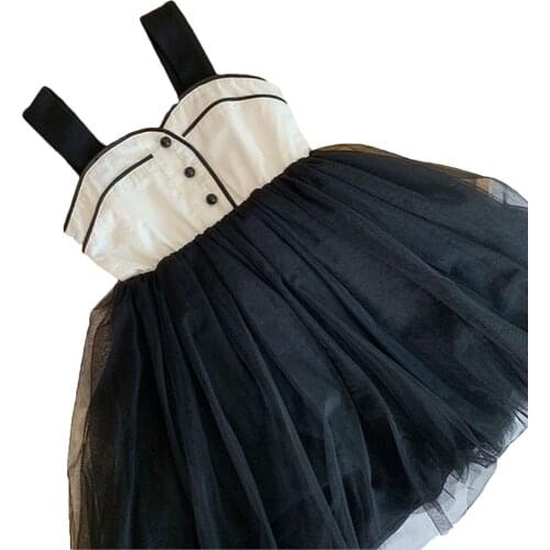 Girl’s Summer Sweet Dress New Fashion Baby Mesh Sheer Single-breasted Yarn Stitching A-line Princess Ball Gown