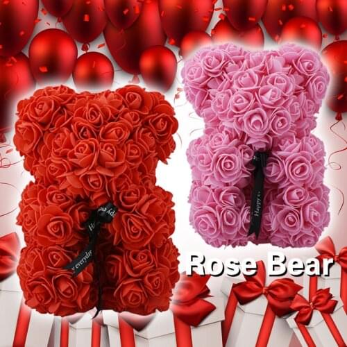 DIY Teddy Rose Bear With Box Artificial PE Flower Bear Rose Birthday Wedding Party Anniversary Mothers Day Gifts For Women Wife