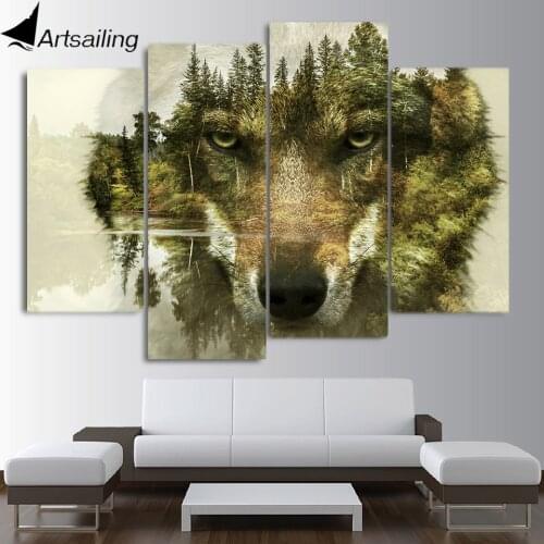 Wall Art 4 Pieces Abstract Animal Wolf Canvas Painting HD Printed Wall Pictures for Living Room on the Wall Home Decor CU-2249B
