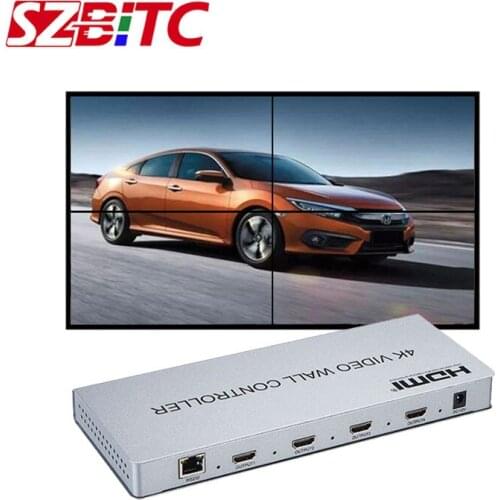SZBITC Video Wall Controller 2x2 4K Video Processor 180 degrees Rotation UHD DVI 3.5mm Audio with Remote Control For LCD TV