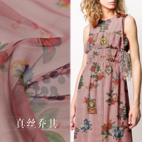 136cm width Retro butterfly dance ● silk Joe spring and summer silk fabric mulberry silk fabric dress womens clothing cloth