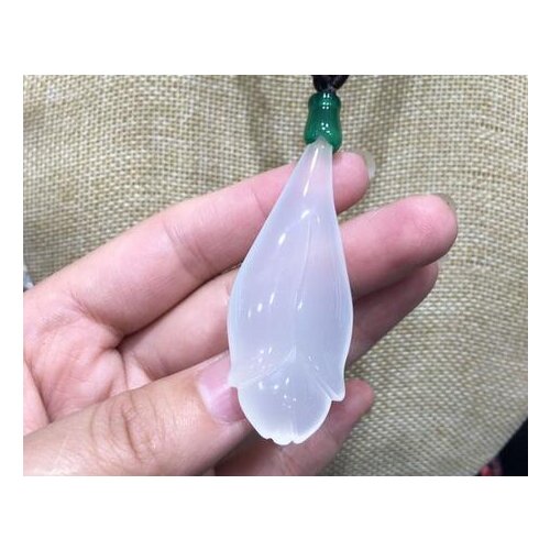Natural High Ice Chalcedony Agate Magnolia Pendant Necklace Sweater Chain Jewelry Gift Wholesale
