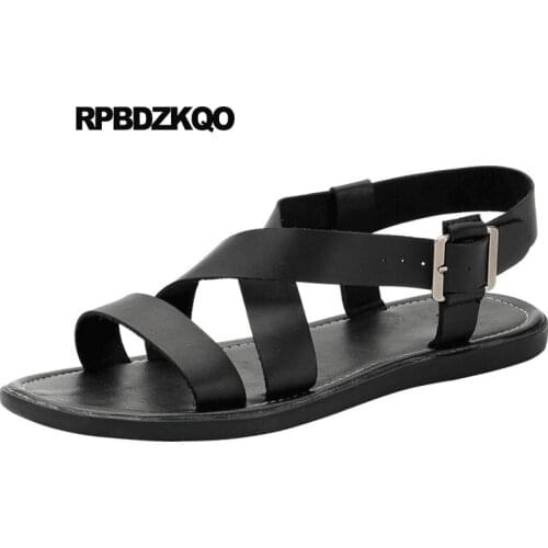 Roman Breathable Open Toe Men Gladiator Sandals Summer Beach Waterproof Brown Fashion Flat Leather Designer Strap Black Shoes