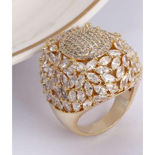 Bride Talk Luxury Super Big Ring Paved Zirconia Brass Jewelry Accessories Engagement Wedding Crystal Shiny Rings For Women Gift