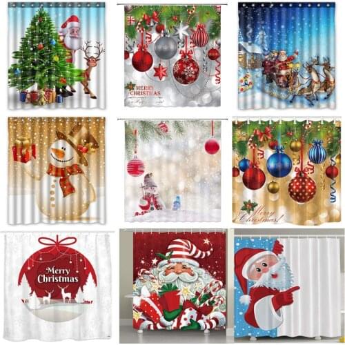 Christmas Shower Curtain with Hooks,Waterproof Fabric Bathroom Curtain Christmas Bathroom Decor K0AB