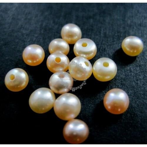 3-4mm button shape pink round half drilled fresh water pearl beads for earrings DIY supplies 3020068