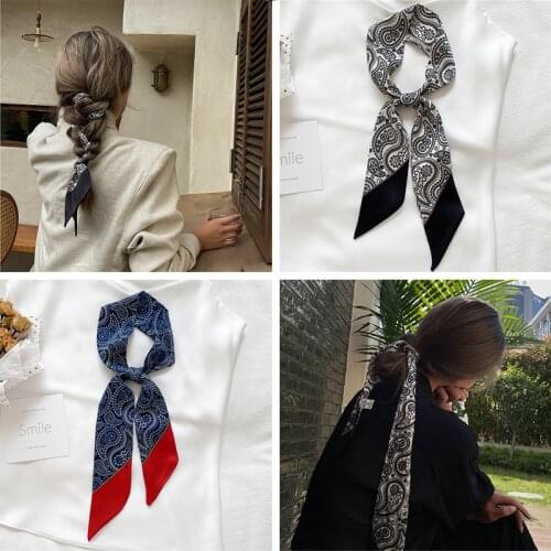 Vintage Print Silk Headscarf Fashion Women Headband For Hair Bands Girls Ribbon Ladies Handkerchief Accessories 2021 Bandana