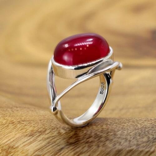 S925 silver jewelry handmade fashion ladies red corundum Qianqian ring
