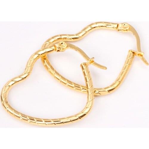 Hoop Earrings Jewelry 25mm Curled Heart Stainless Steel Hypoallergenic Fashion Gold/Silver Color Earrings for Women/Girls