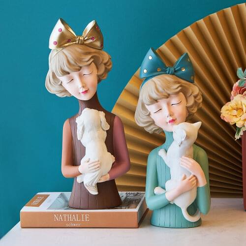 Bow Girl Sculpture Resin Figure Statue Bubble Girl Nordic Home Decor Living Room Decor Accessories Gift Statues for Decoration