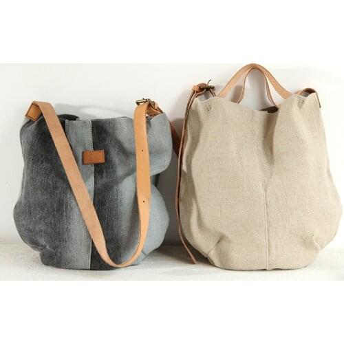 Women Natural Linen Big Capacity Handbag Lady Ecology Reusable Eco-friendly Farbic High Quality Big Size Vegan Over Shoulder Bag