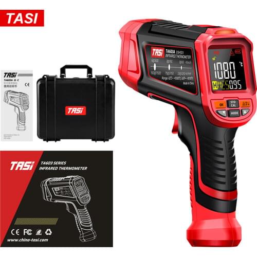 TASI 1080/1380/1680 High Temperature Infrared Thermometer Non-Contact Laser Termometro Meter Color LCD Light Alarm