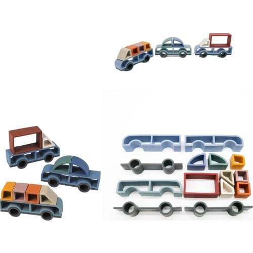 TYRY.HU 3sets Baby Soft Silicone Car Jenga Building Blocks 3D Folding Educational Stacking Toys BPA Free Silicone Teether Parts
