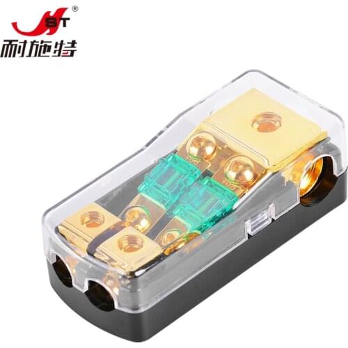 Universal 12V 30A~100A 1 In 2 Ways Car Fuse Box Holder Gold Plated Car Sound Safety Seat for Auto Boat Vehicle Audio