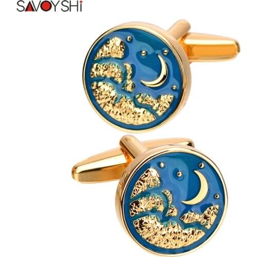 SAVOYSHI Night starry sky Cufflinks for Mens Shirt Cuff Buttons with Blue Enamel Cuff links Brand Newest Design Free Engraving