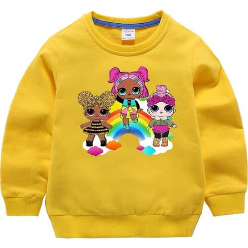 1~8 years Autumn children clothing Cartoon anime three surprise girl Long sleeve top shirt T-shirt blouse Sweater girl clothes