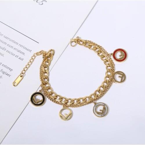 Women Bracelet 2021 New Design Luxury Famous Brand Jewelry Gold Stainless Steel Letter F Female Charm Bracelet